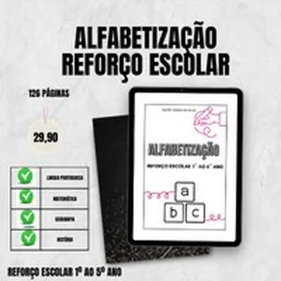 Capa de Apostila de Alfabetização e Reforço Escolar, 1º ao 5º Ano