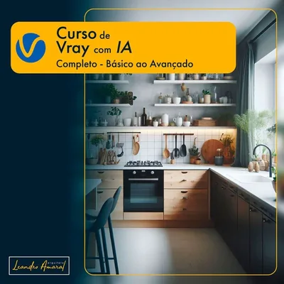 Capa de Curso de V-Ray e Photoshop com IA + Presentes