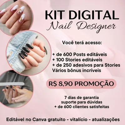 Capa de Kit Digital Nail Designer: Artes Editáveis no Canva