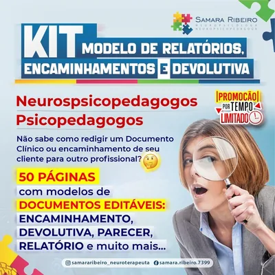 Capa de Kit de modelos de relatórios, encaminhamentos e devolutiva para neuropsicopedagogos