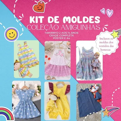 Capa de Kit de Moldes Amiguinhas: roupa de criança e de boneca