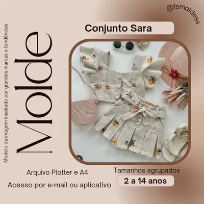 Capa de Molde Conjunto Sara: cropped e short saia infantil