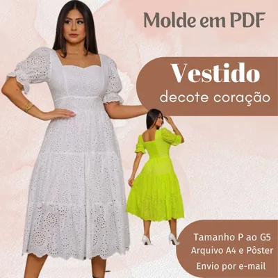 Capa de Molde em PDF: Vestido Decote Coração