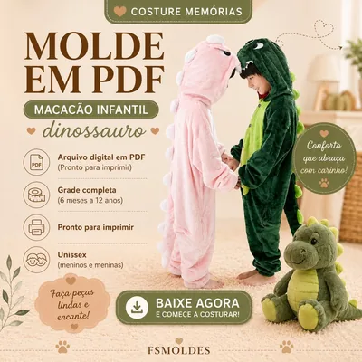 Capa de Molde Macacão Dinossauro