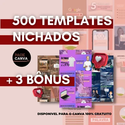 Capa de Pack Canva Pro Profissões: 20 Profissões e 500 Templates Editáveis