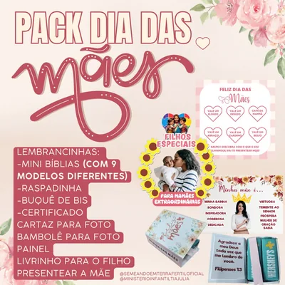 Capa de Pack para o Dia das Mães: Lembrancinhas, Painel, Bambolê para Foto e Livrinho
