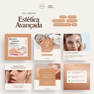 Capa de Pack Estética Avançada: templates editáveis para profissionais da estética