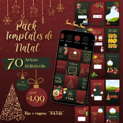 Capa de Pack Templates de Natal para Feed e Stories