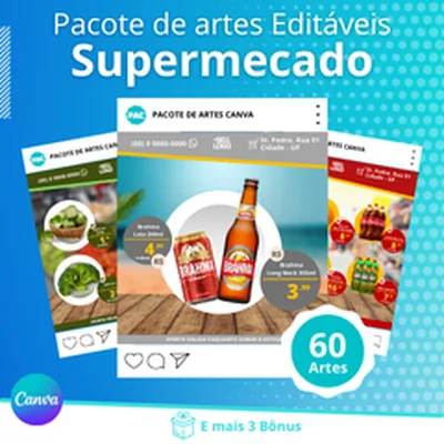 Capa de Pacote de Artes Canva para Supermercado