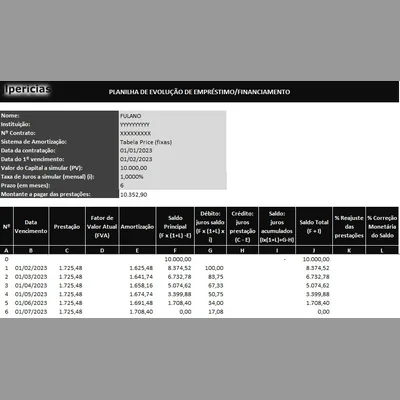 Capa de Planilha de Evolução de Empréstimo e Financiamento