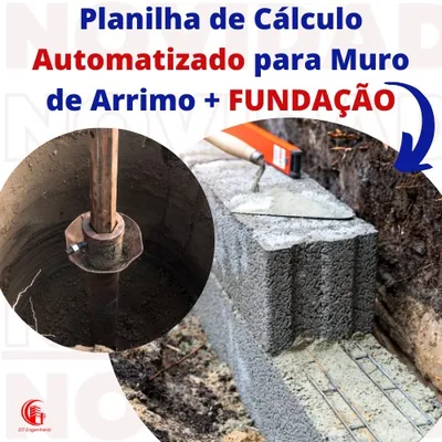 Capa de Planilha de Cálculo Automatizado de Muro de Arrimo em Blocos + Fundação
