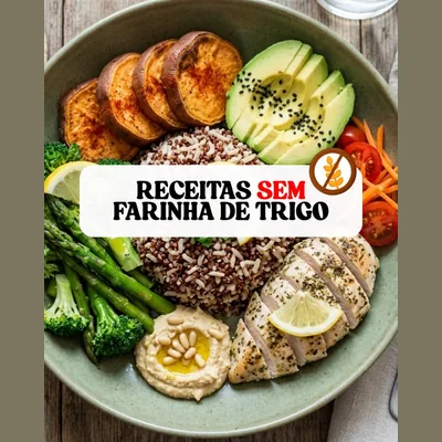Capa de Receitas sem Farinha de Trigo e Dicas de Saúde