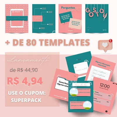 Capa de Super Pack: Posts Prontos e Editáveis para Instagram